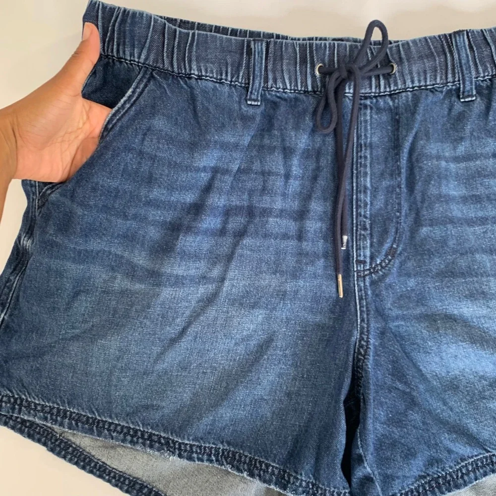 Judy Denim Shorts Women 2XL Baggy Blue Dark Wash Drawstring Cotton Hemp Boho